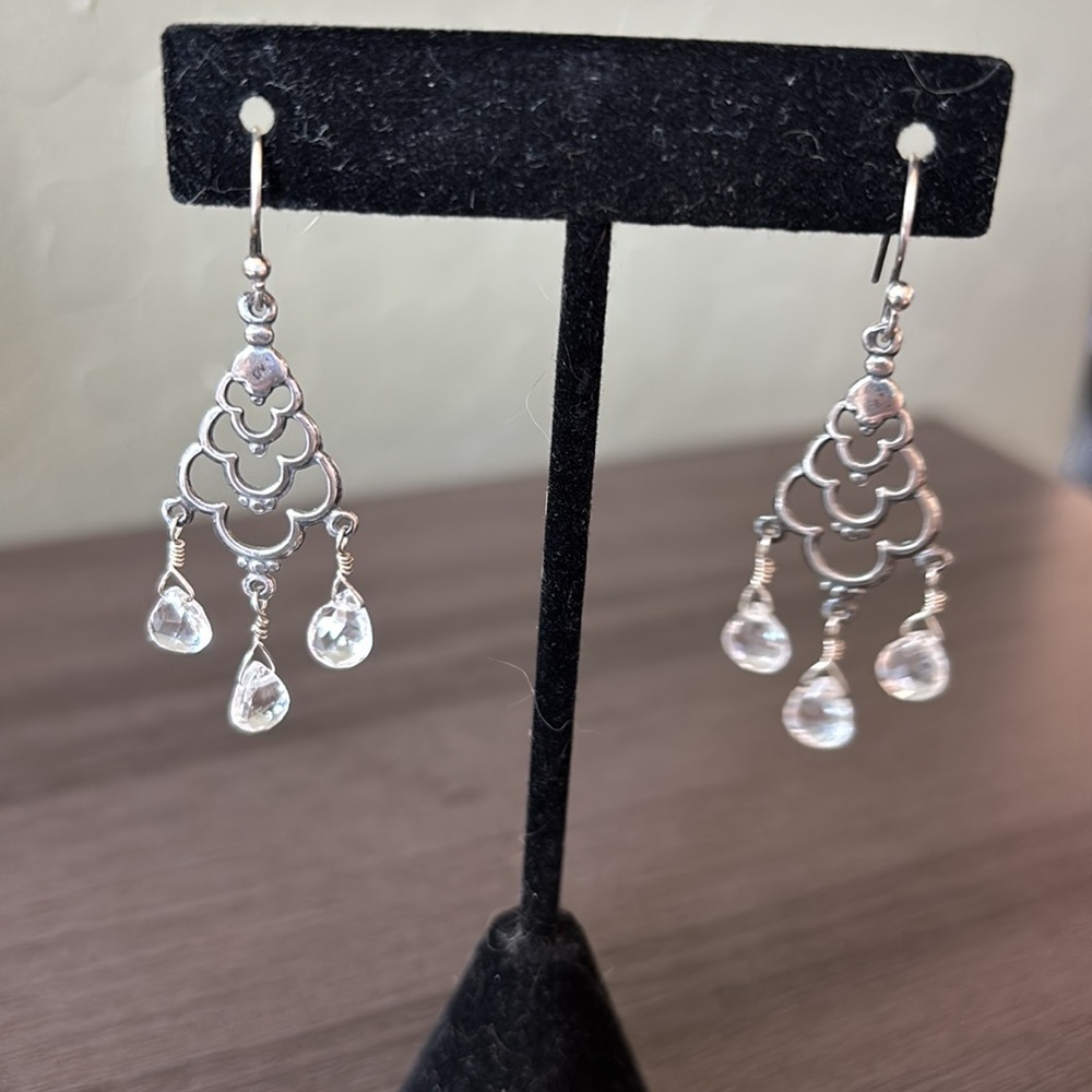Faceted‎ Quartz Teardrop and Sterling Chandelier Earrings NWT